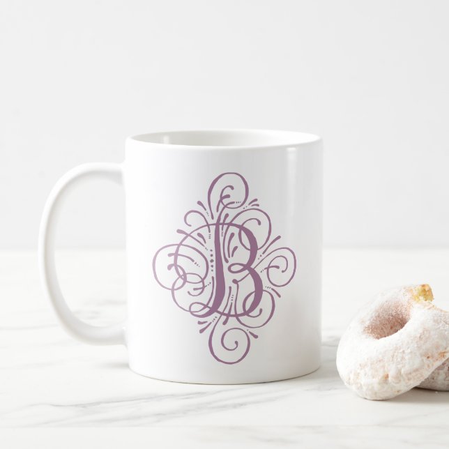 Caneca De Café Monograma Enfeite com Floreio Personalizado (Com Donut)