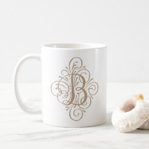 Caneca De Café Monograma Enfeite Floreado Personalizado