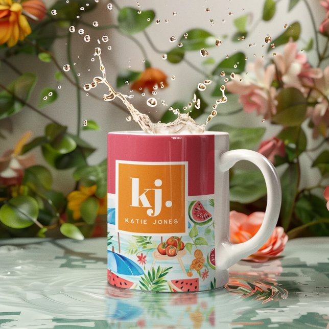 Caneca De Café Monograma Estiloso de Verão Divertido (Criador carregado)