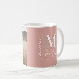 Caneca De Café Monograma, família de fotos personalizada rosa mod