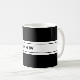 Caneca De Café Monograma feito sob encomenda branco preto simples