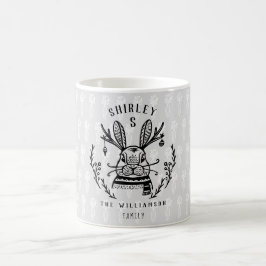 Caneca De Café Monograma Festivo Da Família Bunny Etching