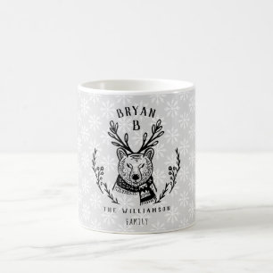 Caneca De Café Monograma festivo da família gravura a água-forte