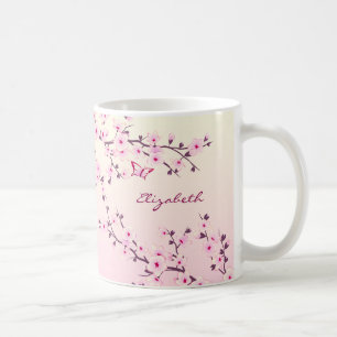 Caneca De Café Monograma Flor de Cerejeira Rosa Feminino