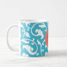 Caneca De Café Monograma floral azul feminino elegante do teste
