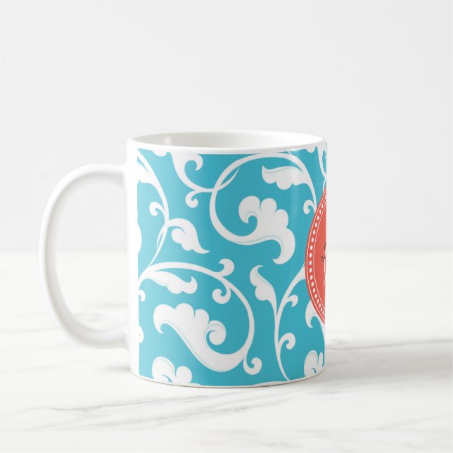 Caneca De Café Monograma floral azul feminino elegante do teste (Esquerda)