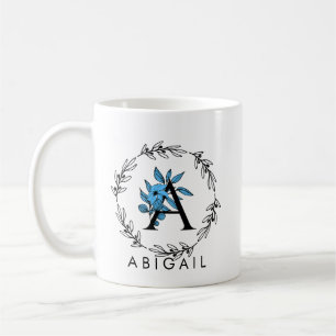 Caneca De Café Monograma Floral Azul - Letra A