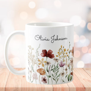 Caneca De Café Monograma Floral Bonito de Aguarela de Flores Silv