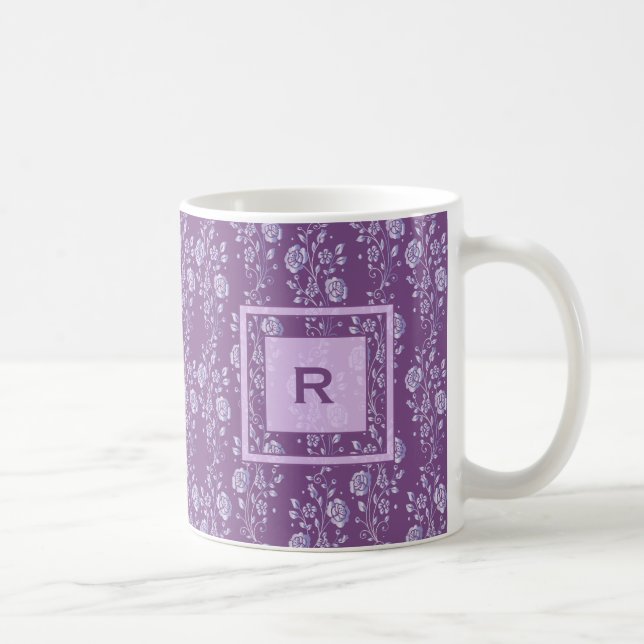 Caneca De Café Monograma Floral bonito Roxo e Lilac (Direita)