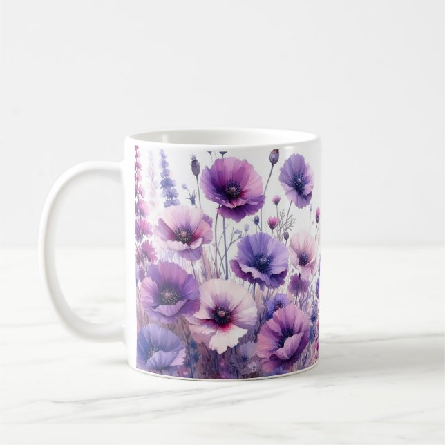 Caneca De Café Monograma Floral bonito Roxo Hibiscus Mug (Esquerda)