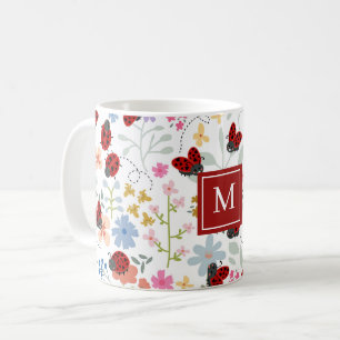 Caneca De Café Monograma Floral Caprichoso de Flores Silvestres J