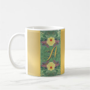 Caneca De Café Monograma Floral Cor Do Saco Café Mug