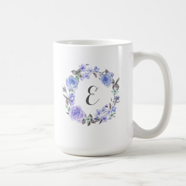 Caneca De Café Monograma floral da aguarela roxa Pastel | (Direita)