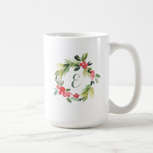 Caneca De Café Monograma floral da grinalda   da aguarela do