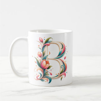 Caneca De Café Monograma Floral da Letra B Nome Personalizado Bot