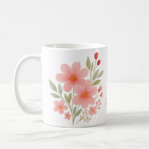 Caneca De Café Monograma Floral de Cor-de-Água Rosa Elegante