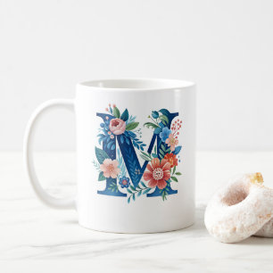 Caneca De Café Monograma floral decorativo M