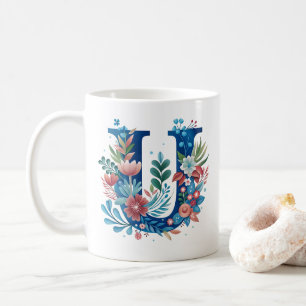 Caneca De Café Monograma floral decorativo U