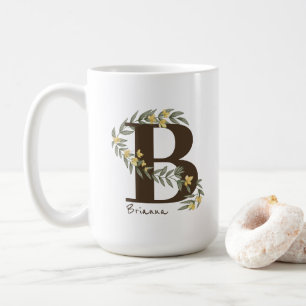 Caneca De Café Monograma Floral Delicado Amarelo ID1332