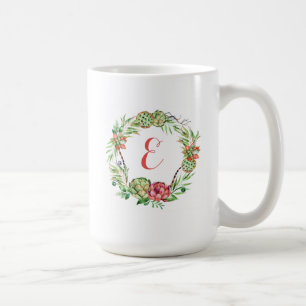 Caneca De Café Monograma floral do Succulent   do casamento do