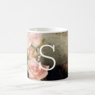 Caneca De Café Monograma floral do vintage grande