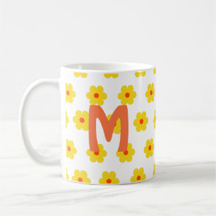 Caneca De Café monograma floral elegante e melhor amigo