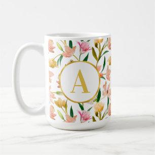 Caneca De Café Monograma Floral Elegante Primavera com Ênfase Our