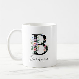 Caneca De Café Monograma Floral – Letra B