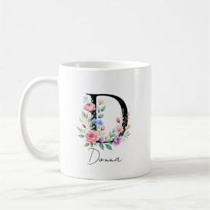 Caneca De Café Monograma Floral – Letra D