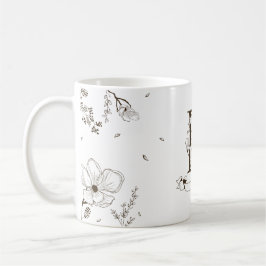 Caneca De Café Monograma Floral - Letra D para Danielle