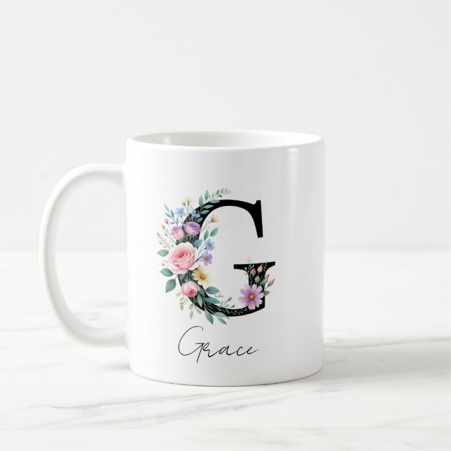 Caneca De Café Monograma Floral – Letra G (Esquerda)