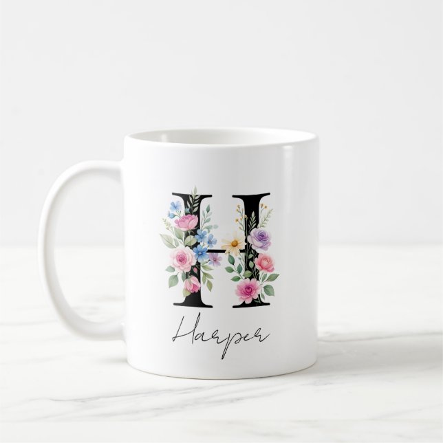 Caneca De Café Monograma Floral – Letra H (Esquerda)