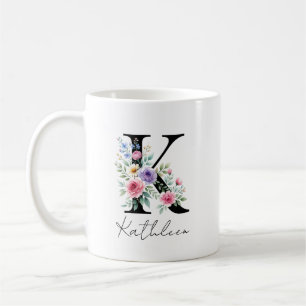 Caneca De Café Monograma Floral – Letra K