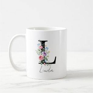 Caneca De Café Monograma Floral – Letra L