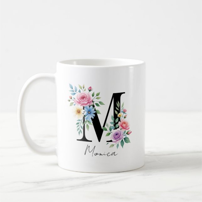 Caneca De Café Monograma Floral – Letra M (Esquerda)