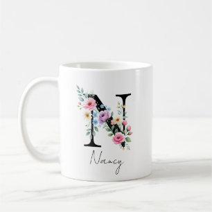 Caneca De Café Monograma Floral – Letra N