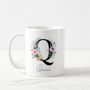 Caneca De Café Monograma Floral – Letra Q