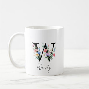 Caneca De Café Monograma Floral – Letra W