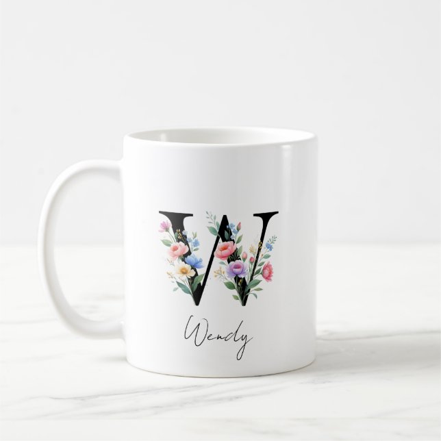 Caneca De Café Monograma Floral – Letra W (Esquerda)