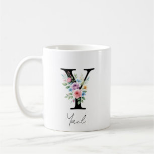 Caneca De Café Monograma Floral – Letra Y