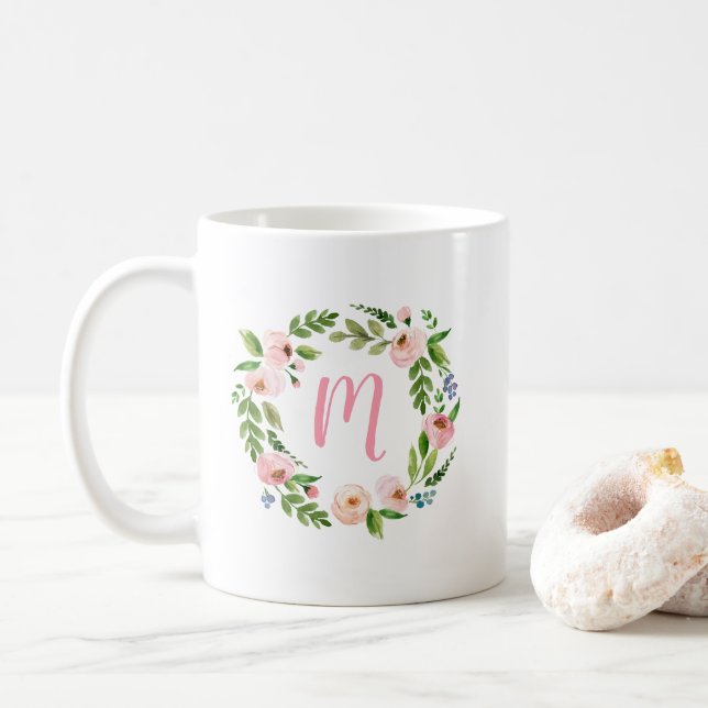 Caneca De Café Monograma Floral Monograma Café Mug Gift (Com Donut)