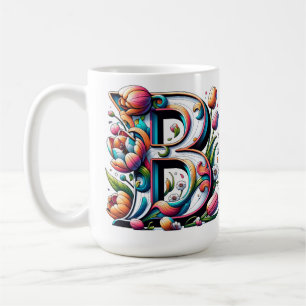 Caneca De Café Monograma Floral Mug - Letra B