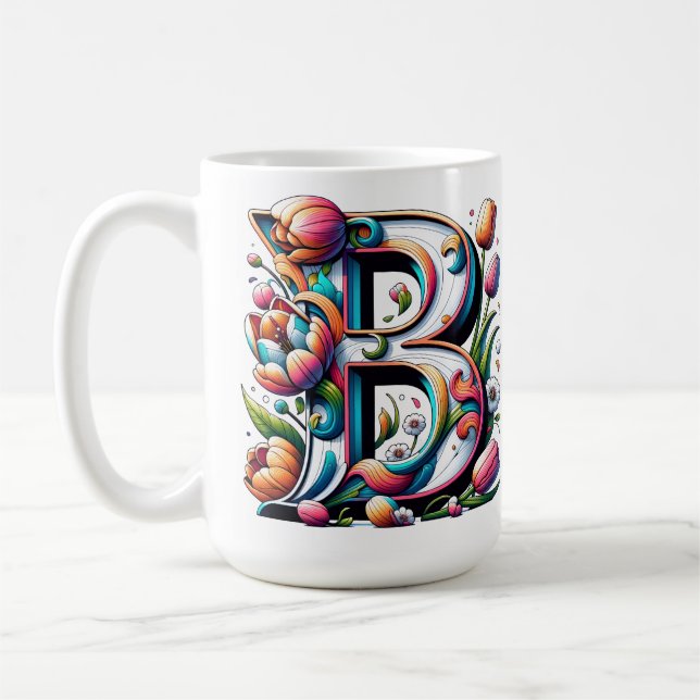 Caneca De Café Monograma Floral Mug - Letra B (Esquerda)