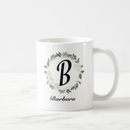 Caneca De Café Monograma Floral Personalizado com Nome