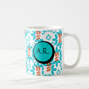 Caneca De Café Monograma Floral Retro