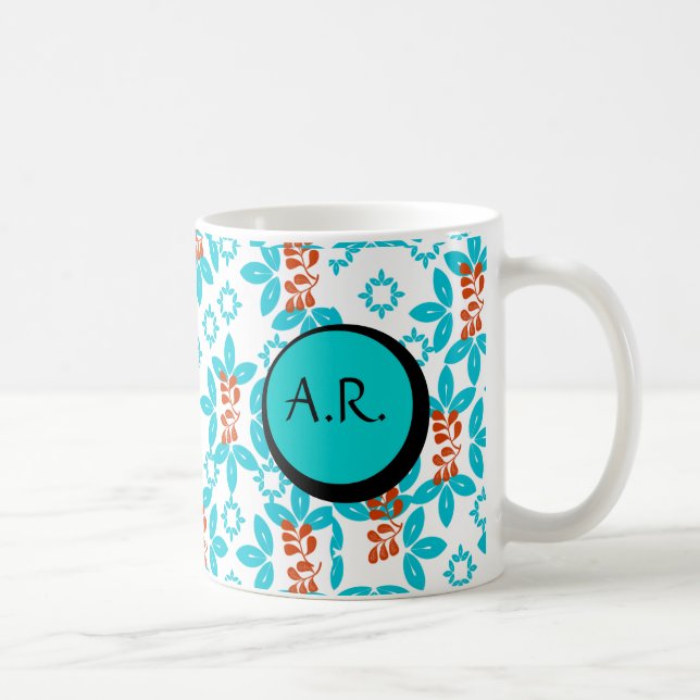 Caneca De Café Monograma Floral Retro (Direita)