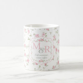 Caneca De Café Monograma Floral Romântico | Estilo Cottagecore Vi