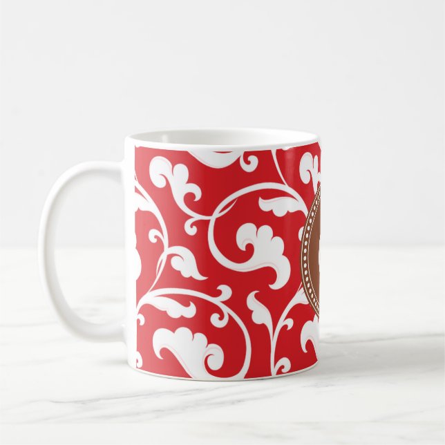Caneca De Café Monograma floral vermelho feminino elegante do (Esquerda)