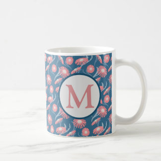 Caneca de Café Monograma Flores Rosa Azul para Mãe
