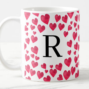 Caneca De Café Monograma Fofo Corações Vermelhos Monograma Person